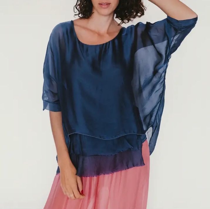 Italian Silk Frayed Top