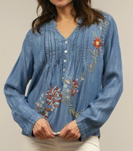 Long Sleeve Embroidered Blouse, Size: SMALL