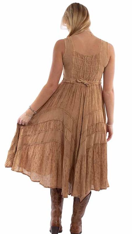 Beige Lace Up Embroidered Maxi Dress
