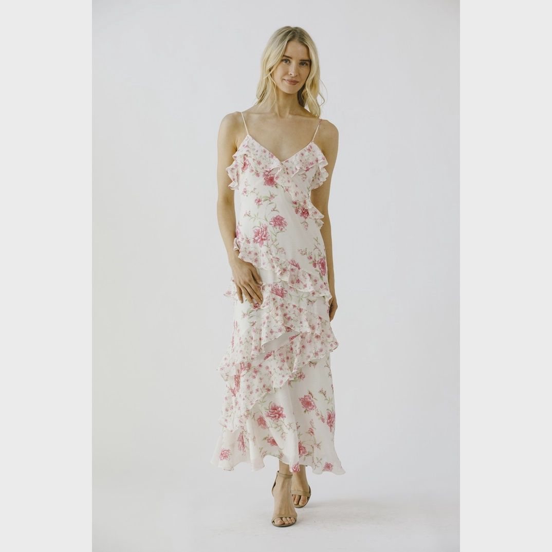 Floral Ruffled Midi Dress, Size: S