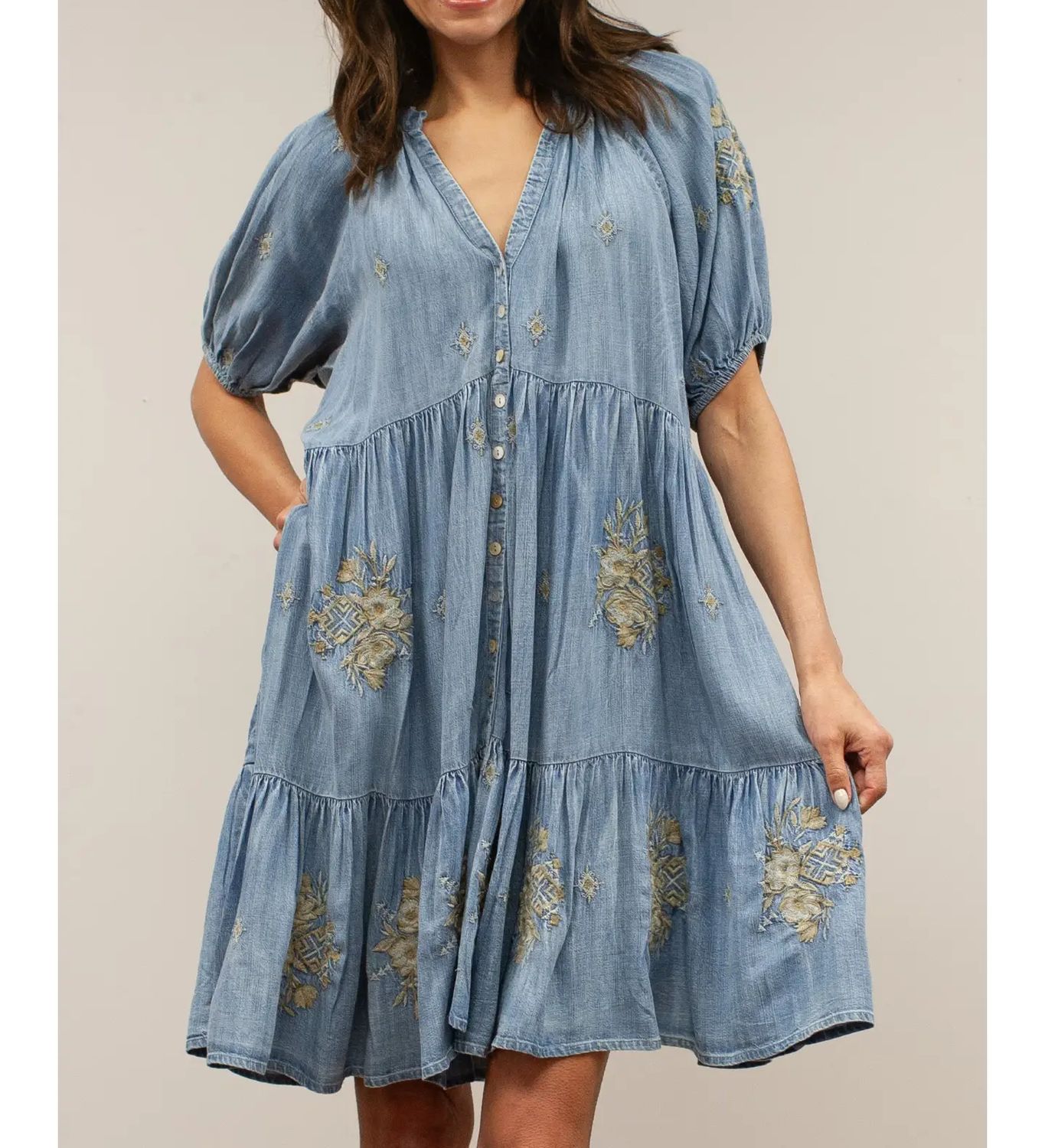 Embroidered Mini Dress, Size: X-SMALL
