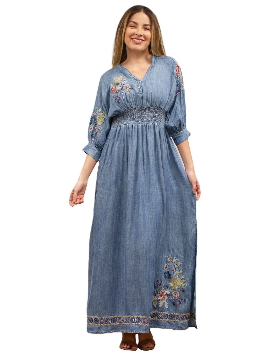 Embroidered Tencel Maxi Dress, Size: X-SMALL