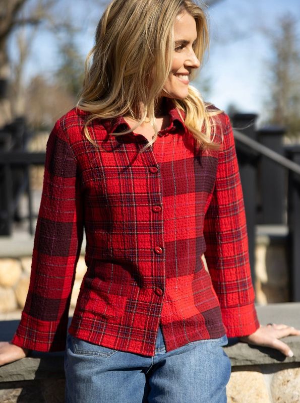 Subtle Texture Plaid Blouse