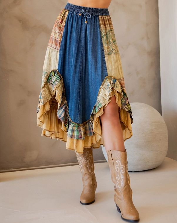 Patchwork Denim Skirt