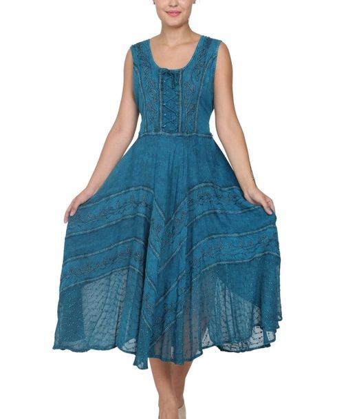 Sleeveless Embroidered Maxi, Color: Turquoise, Size: S/M