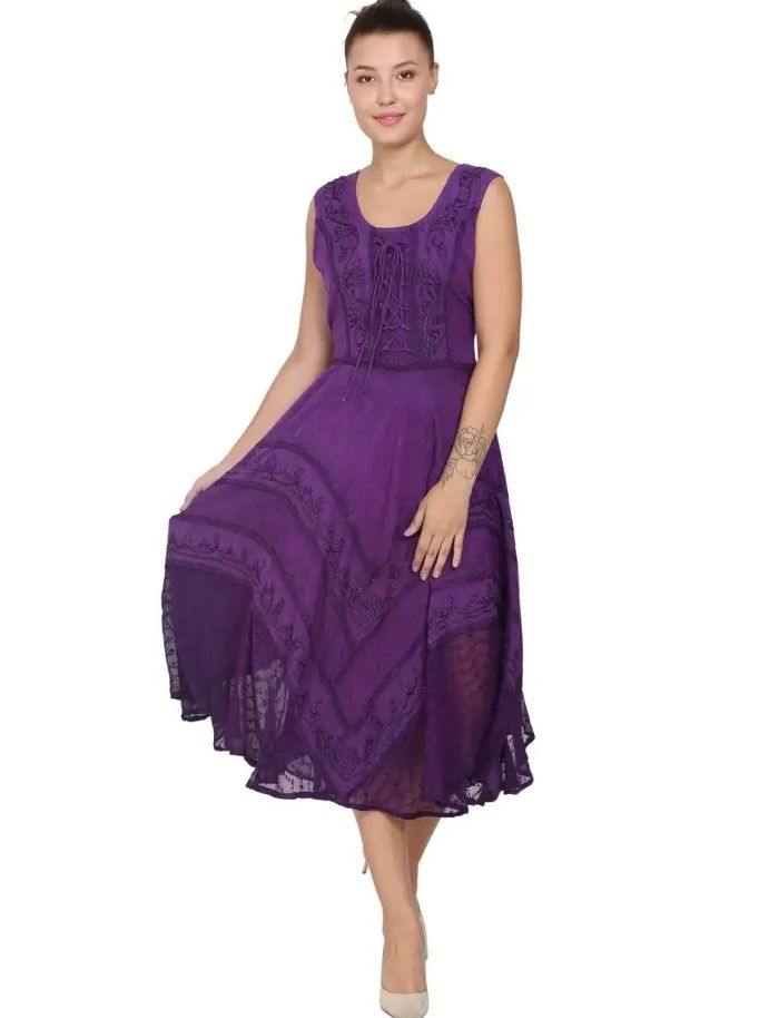 Sleeveless Embroidered Maxi, Size: S/M, Color: Purple