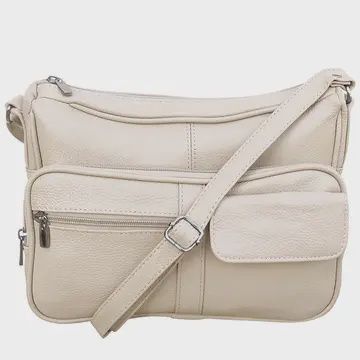 Leather Crossbody w Organizer, Color: CREAM