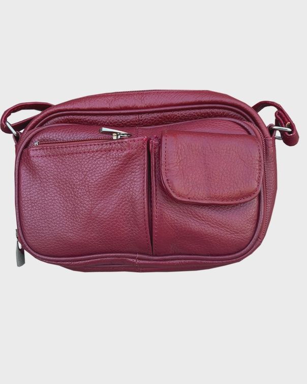 Leather Crossbody w Front Organizer, Color: RED