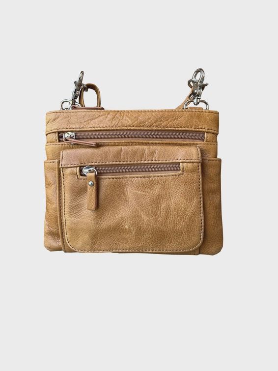 Leather Crossbody w Belt Loop Clips, Color: LIGHT BROWN