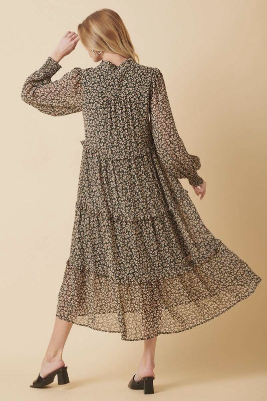 Ditzy Flowers Tiered Midi Dress