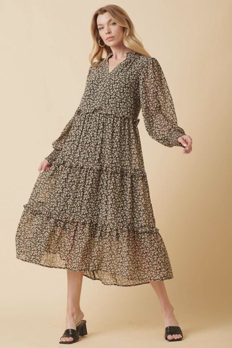 Ditzy Flowers Tiered Midi Dress
