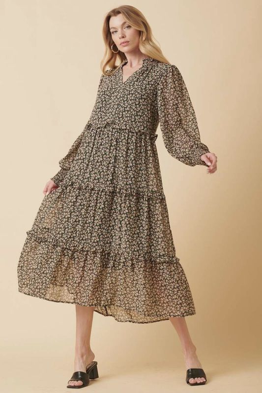 Ditzy Flowers Tiered Midi Dress