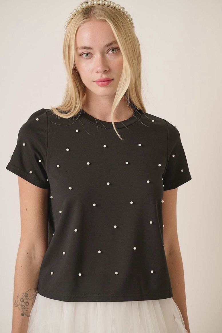 Pearly Short Sleeve Top, Size: SMALL