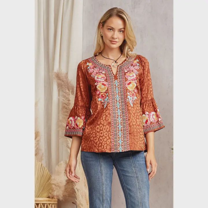 SJ Cheetah Print Embroidered Top, Size: SMALL