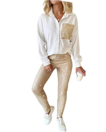 Gold Sequin Pant Set