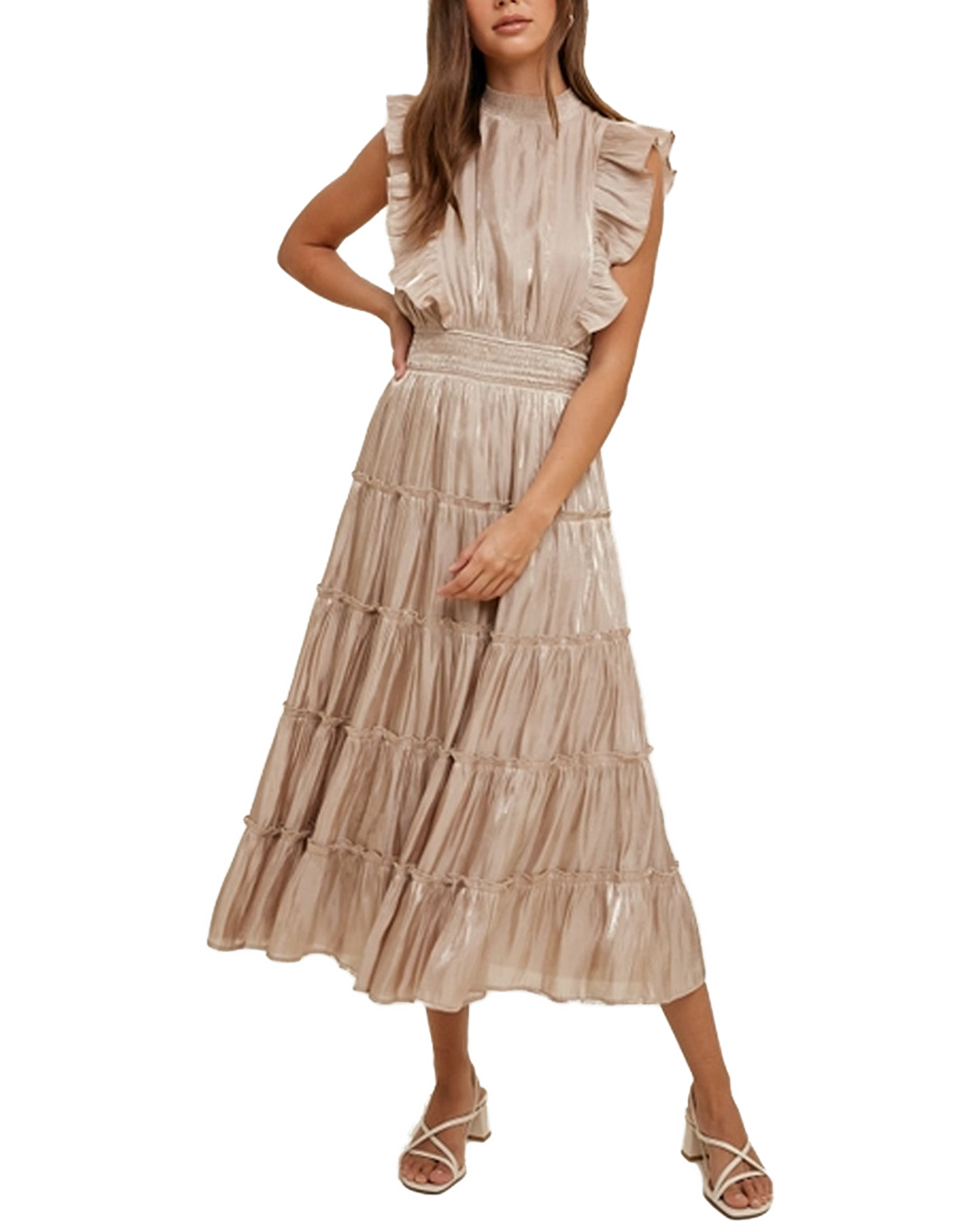 Organza Midi Dress w Ruffles, Size: LARGE