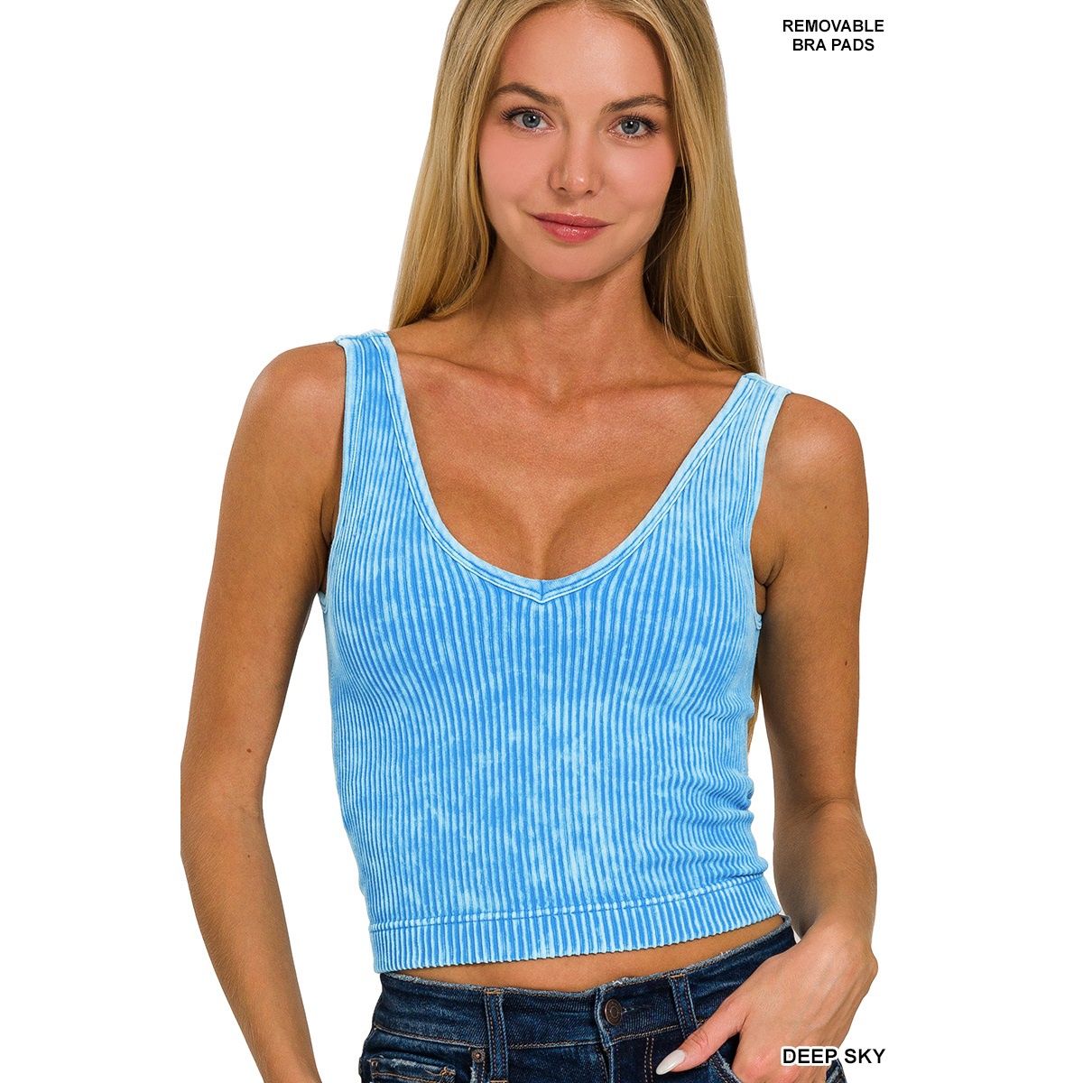 Padded V-Neck Tank Top, Color: Deep Sky, Size: Small/Medium