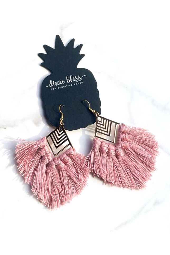 Fringy Earrings in Dusty Mauve