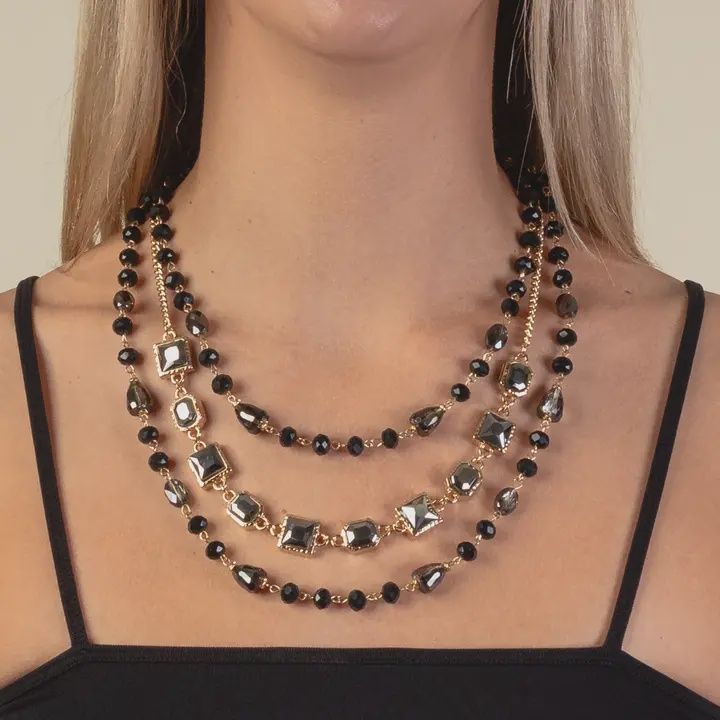 Beaded Crystal Necklace, Color: Black