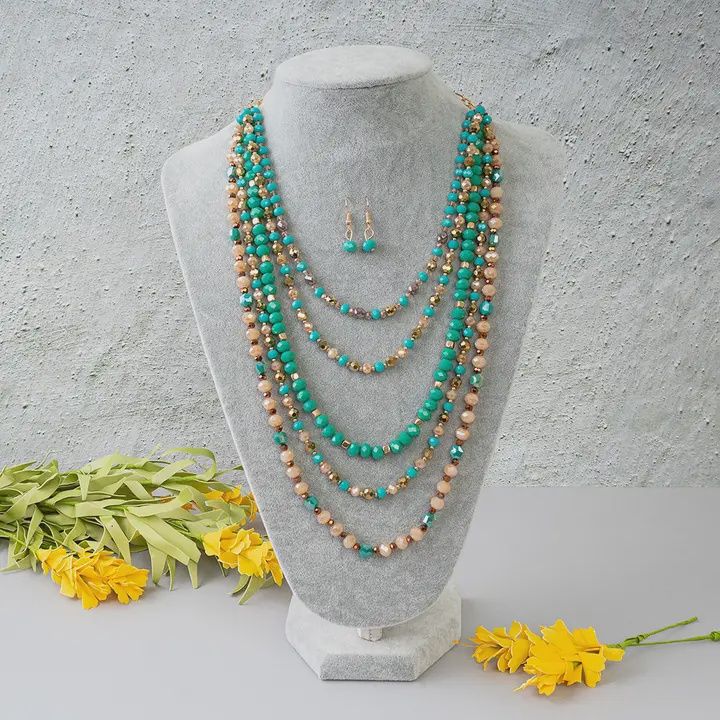 Turquoise and Rhinestone Beaded Necklace