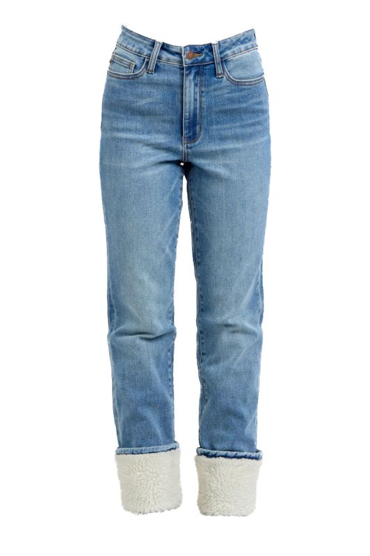 JB Shearling Cuff Straight Leg Jeans