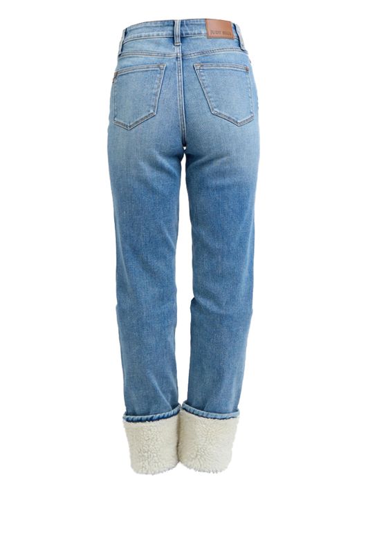 JB Shearling Cuff Straight Leg Jeans