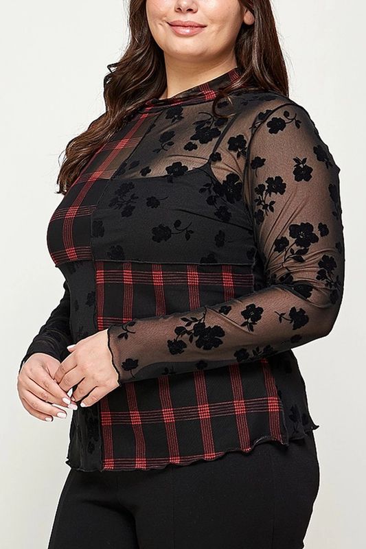 CURVY Patchwork Mesh Top