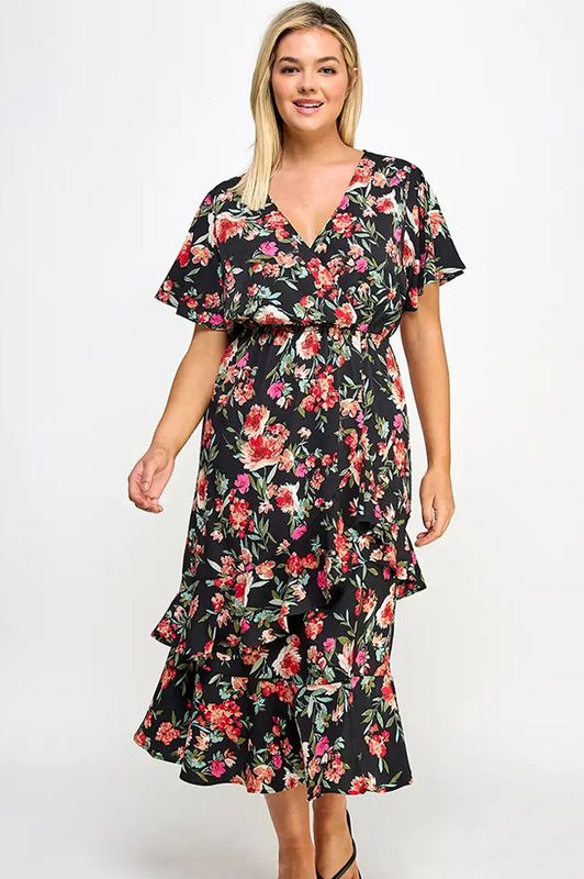 CURVY Ruffled Floral Midi Dress