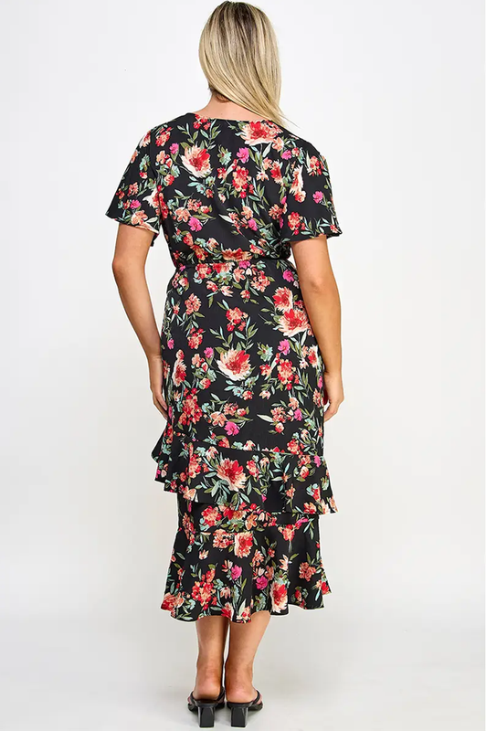 CURVY Ruffled Floral Midi Dress