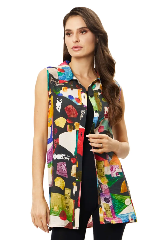 Mixed Media Sleeveless Blouse