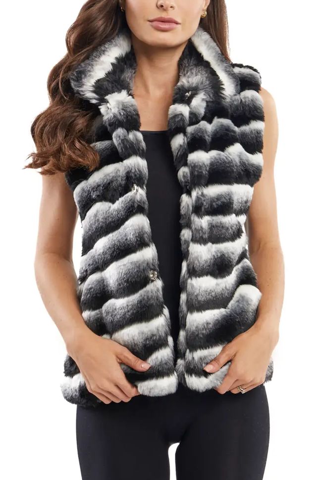 Faux Fur Vest - Striped, Size: SMALL