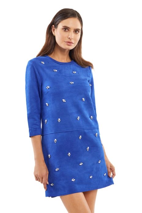 Rhinestone Blue Suede Mini Dress