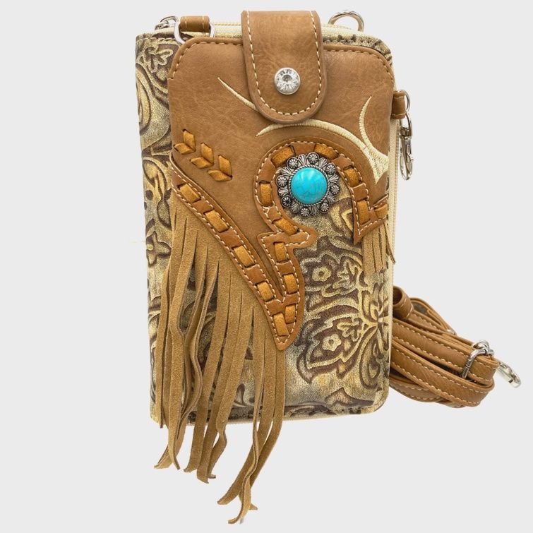 Fringy Tooled Leather Phone Wallet