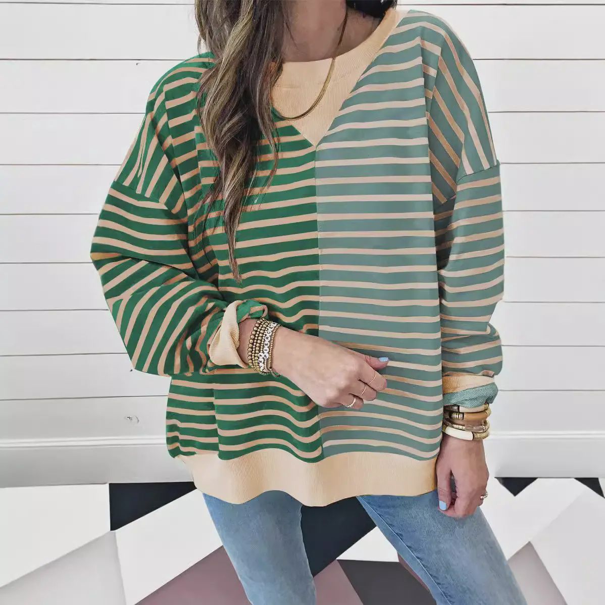 Contrast Stripes Sweatshirt, Size: SMALL
