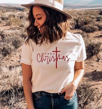Merry Christmas Tee, Color: Cream, Size: SMALL