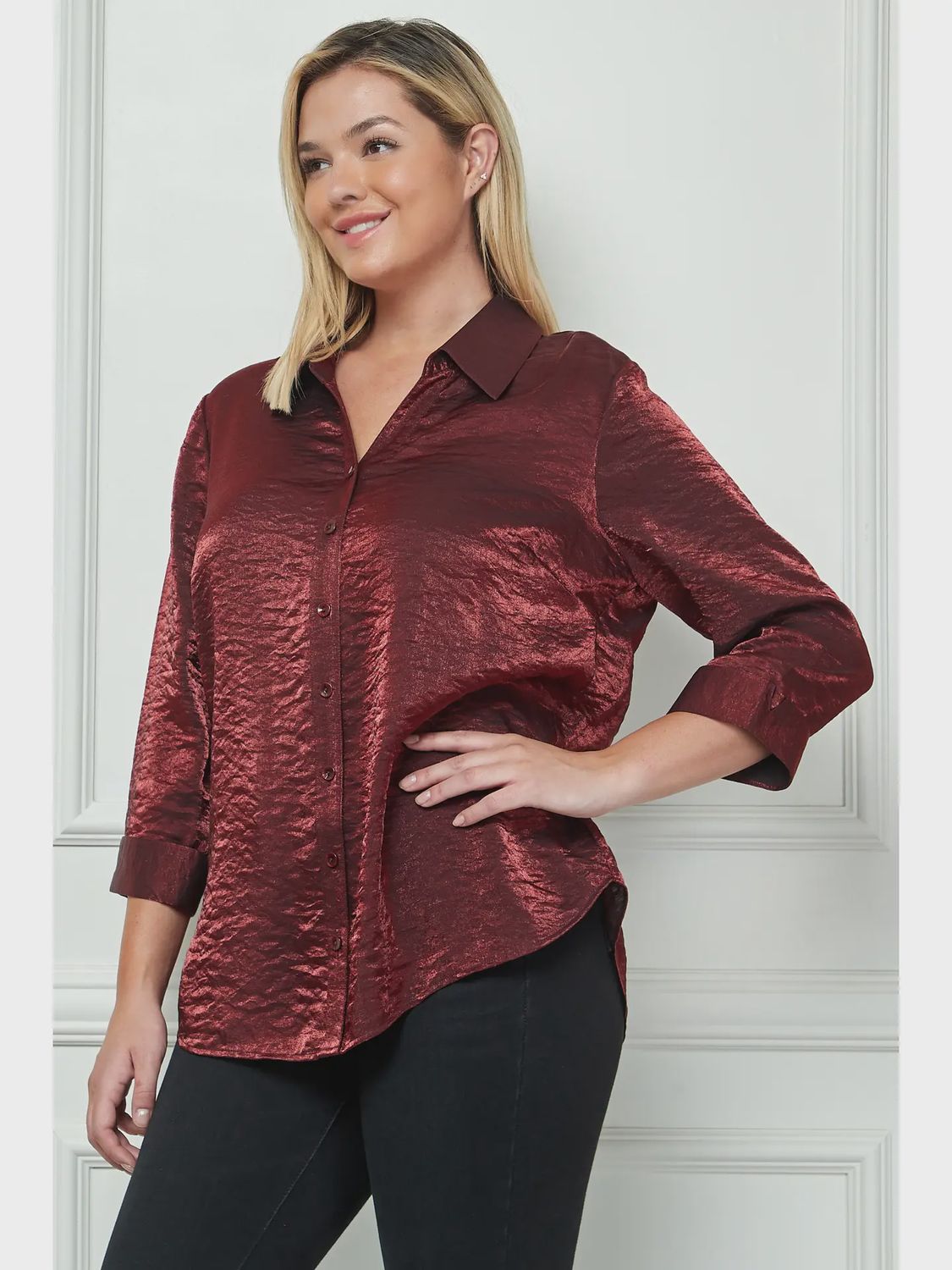 CURVY - Shimmery Blouse, Color: Wine, Size: 1X