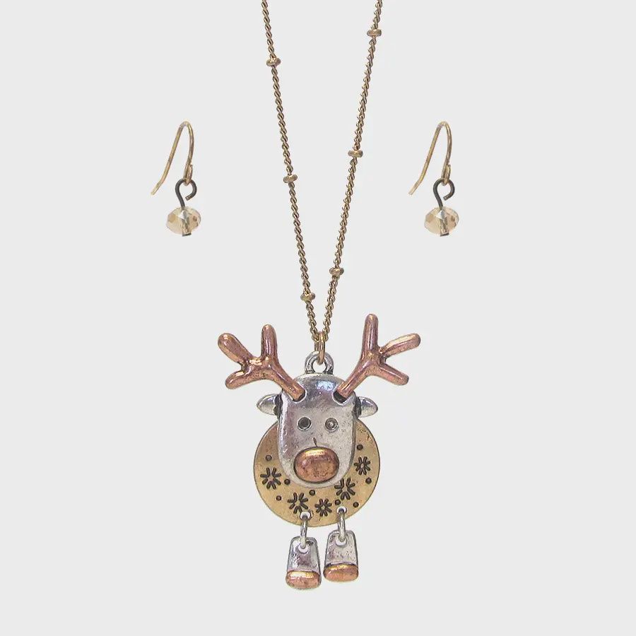 Christmas Rudolph Necklace Set, Color: GOLD