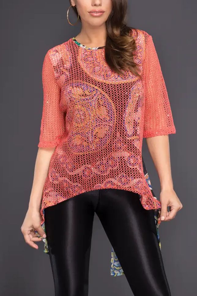 Boho Print Mesh Tunic, Size: LARGE