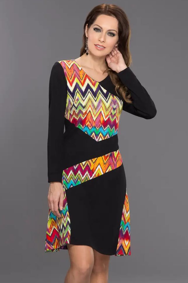 Chevron Printed Panel Midi Dress, Size: XSMALL