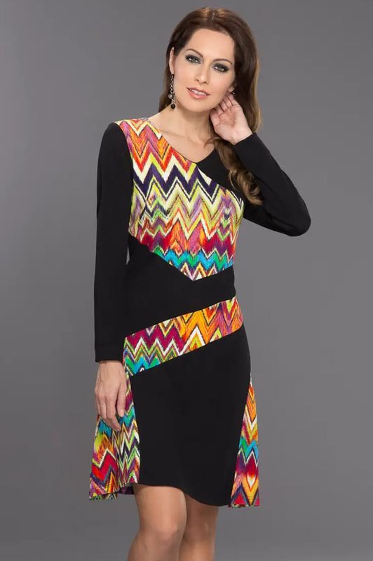 Chevron Printed Panel Midi Dress