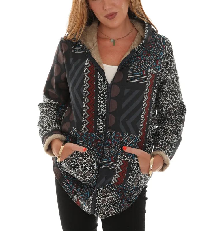 Multi-Pattern Hooded Jacket