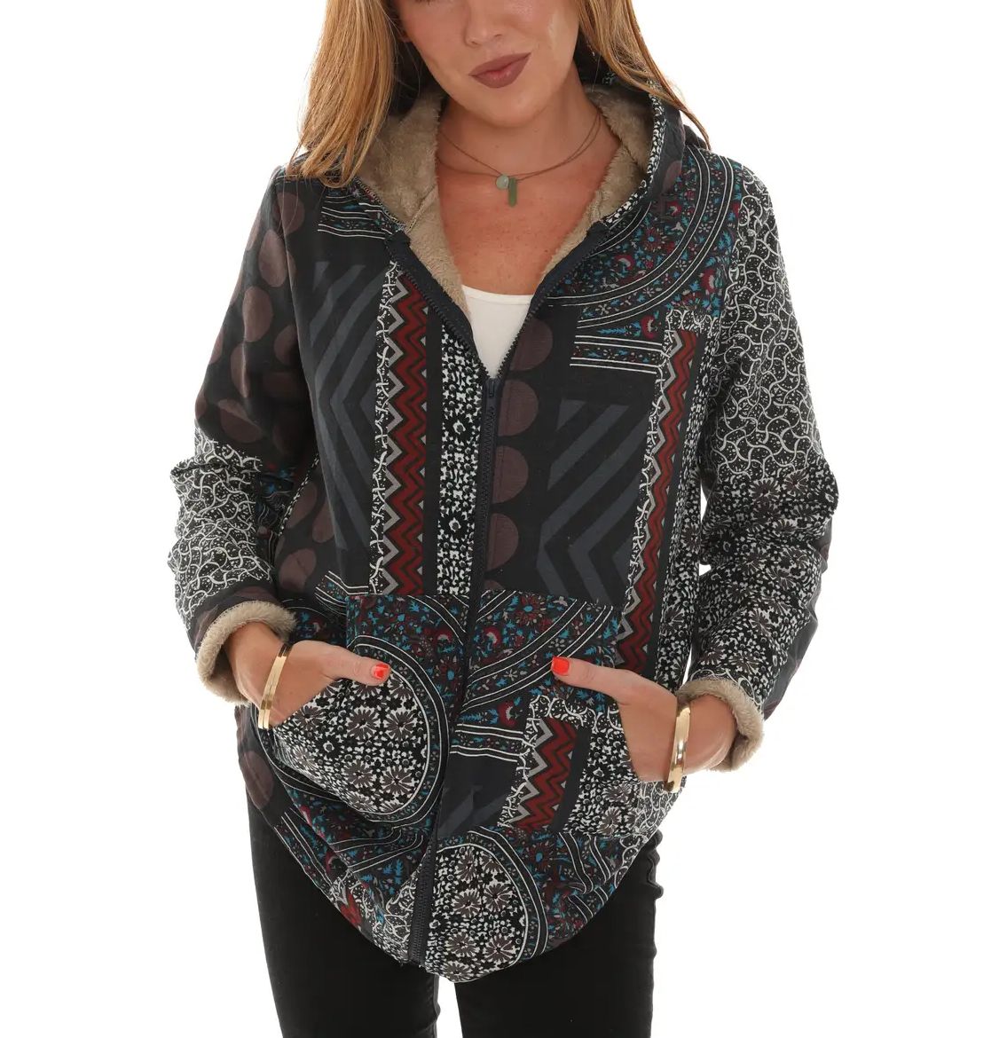 Multi-Pattern Hooded Jacket, Size: MEDIUM