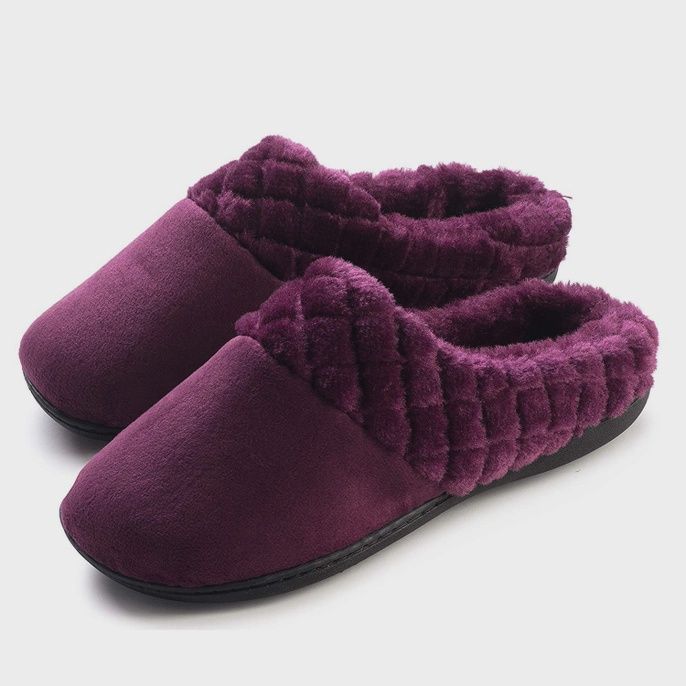 Diamond Fur Trim Indoor Slippers, Color: Purple, Size: 6-7