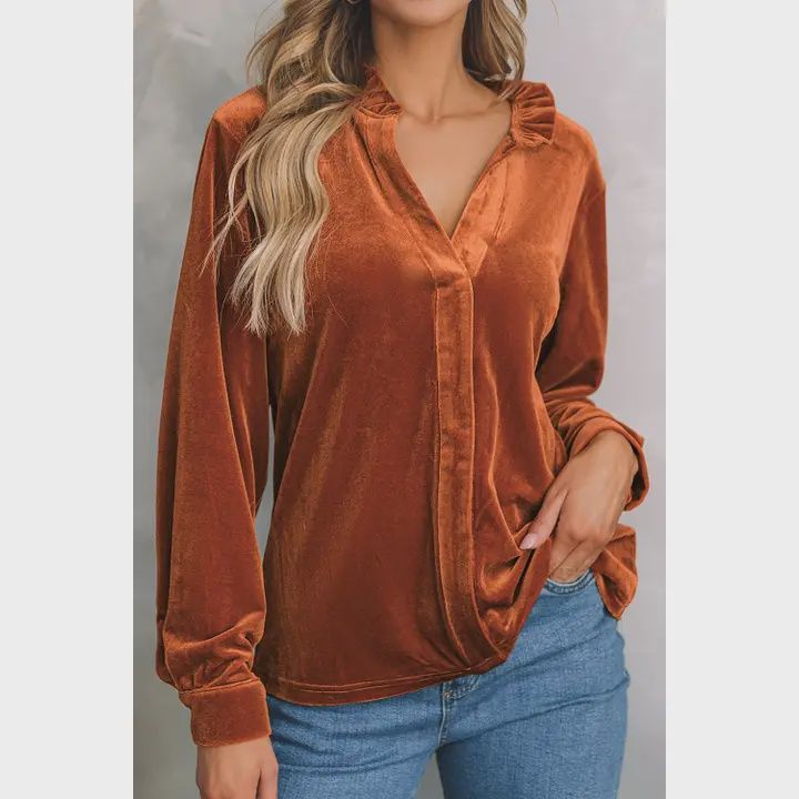 Long Sleeve Velvet Top, Size: SMALL