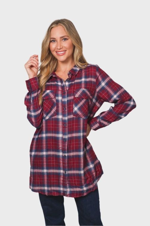 Four Pocket Red Plaid Flannel Shirt, Size: SMALL