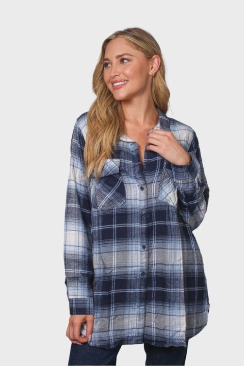 Four Pocket Blue Plaid Flannel Shirt, Size: SMALL