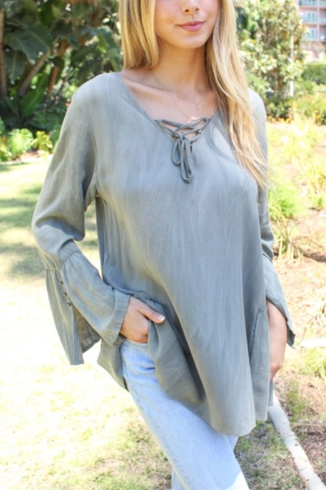 Sage Ruffle Sleeve Top, Size: XS