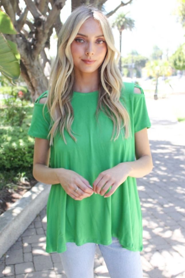 Vibrant Green Cold Shoulder Top, Size: SMALL