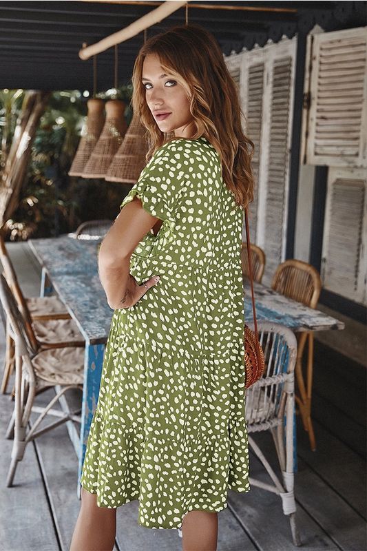 Claire Dotted Green Midi Dress