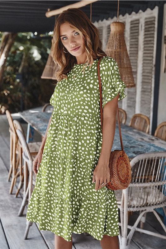Claire Dotted Green Midi Dress